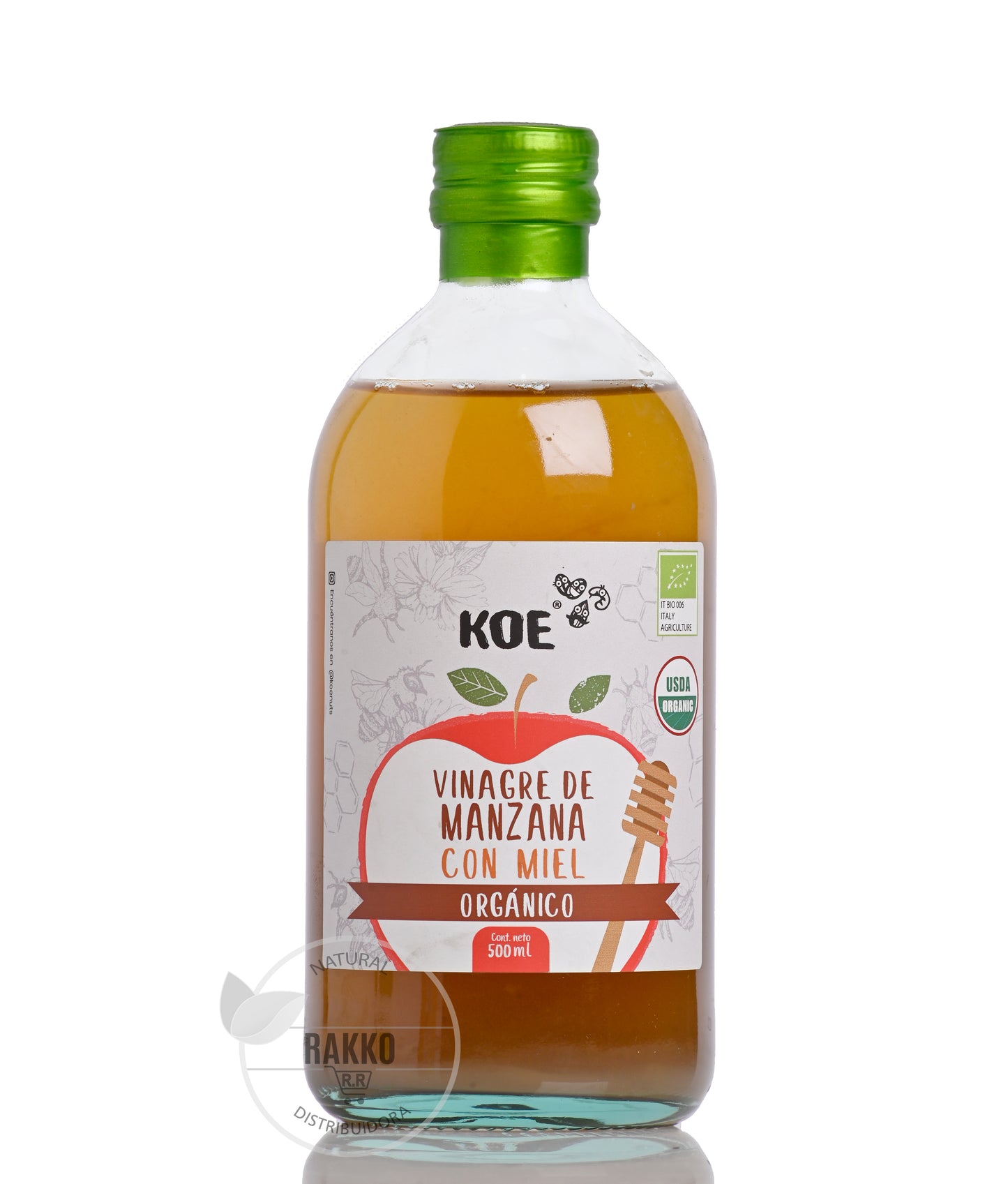 KOE VINAGRE DE MANZANA CON MIEL ORGANICO SIN GLUTEN 500ML
