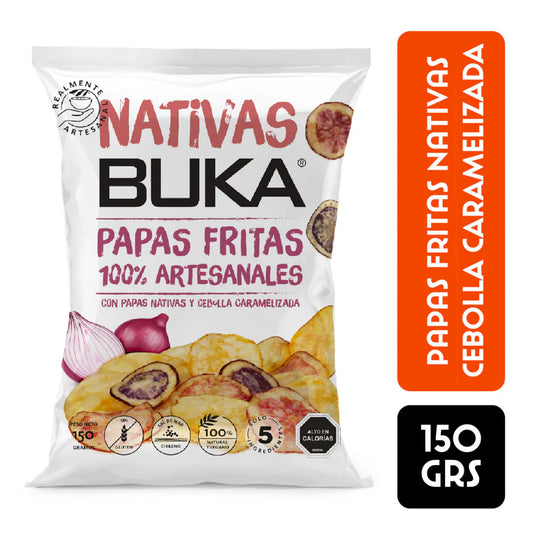 BUKA PAPAS NATIVAS 100% ARTESANALES CEBOLLA CARAMELIZADA SIN GLUTEN VEGANO 150g