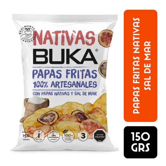 BUKA PAPAS FRITAS NATIVAS CON SAL DE MAR DIN GLUTEN VEGANO 150g