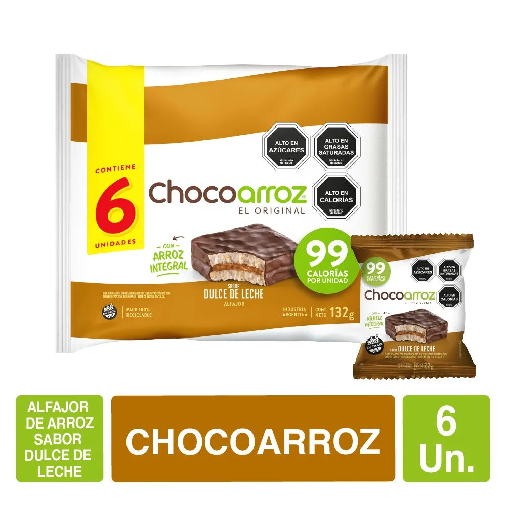 CHOCOARROZ ALFAJOR DULCE DE LECHE SIN GLUTEN 22GR PACK 6UN liquidacion 26/05/2026