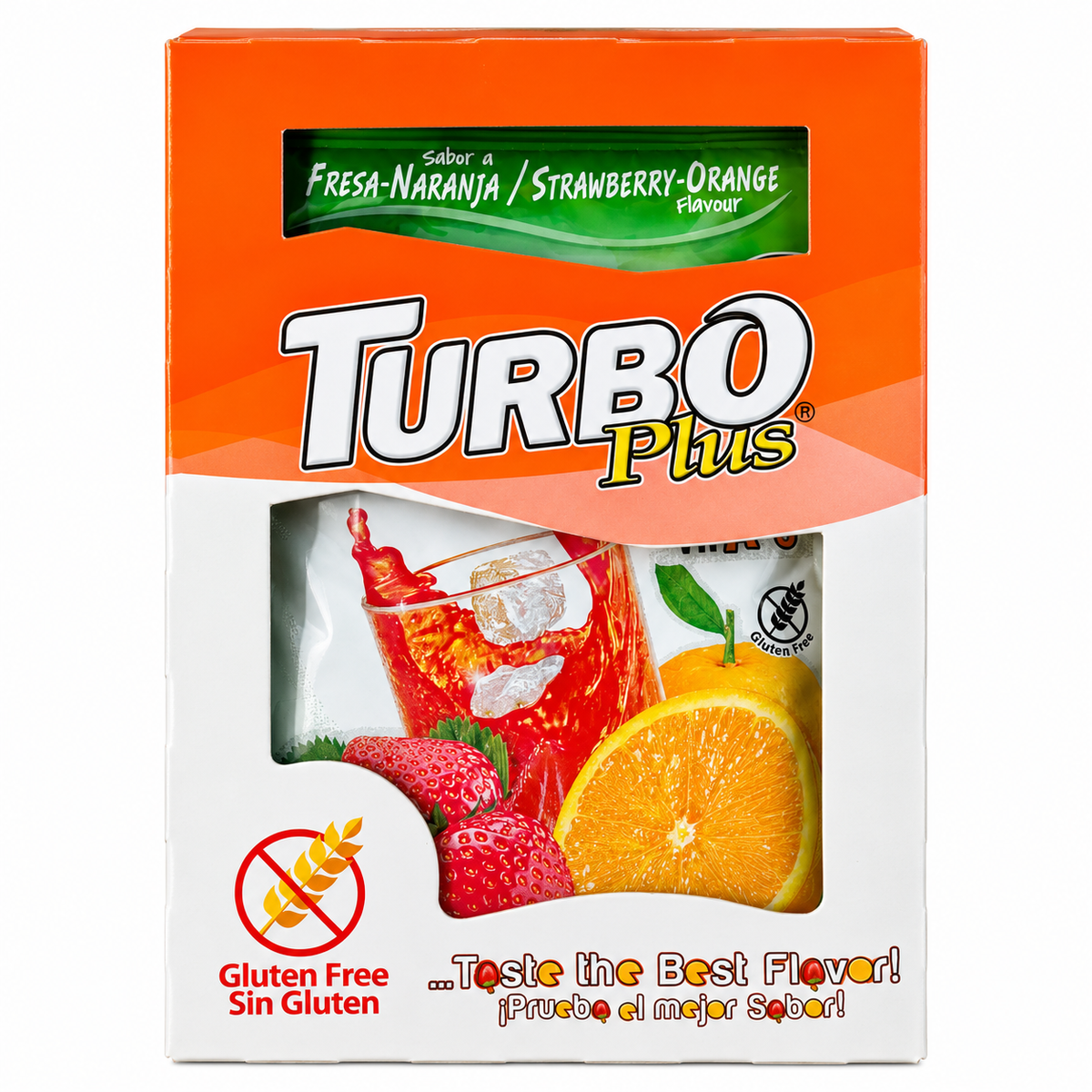 TURBO PLUS JUGO SABOR FRESA-NARANJA DISPLAY 10UN SIN GLUTEN