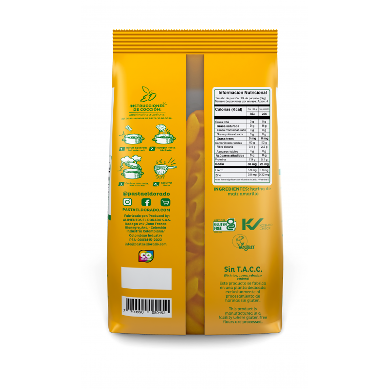 PASTA PENNE RIGATTI DE MAIZ SIN GLUTEN 250g