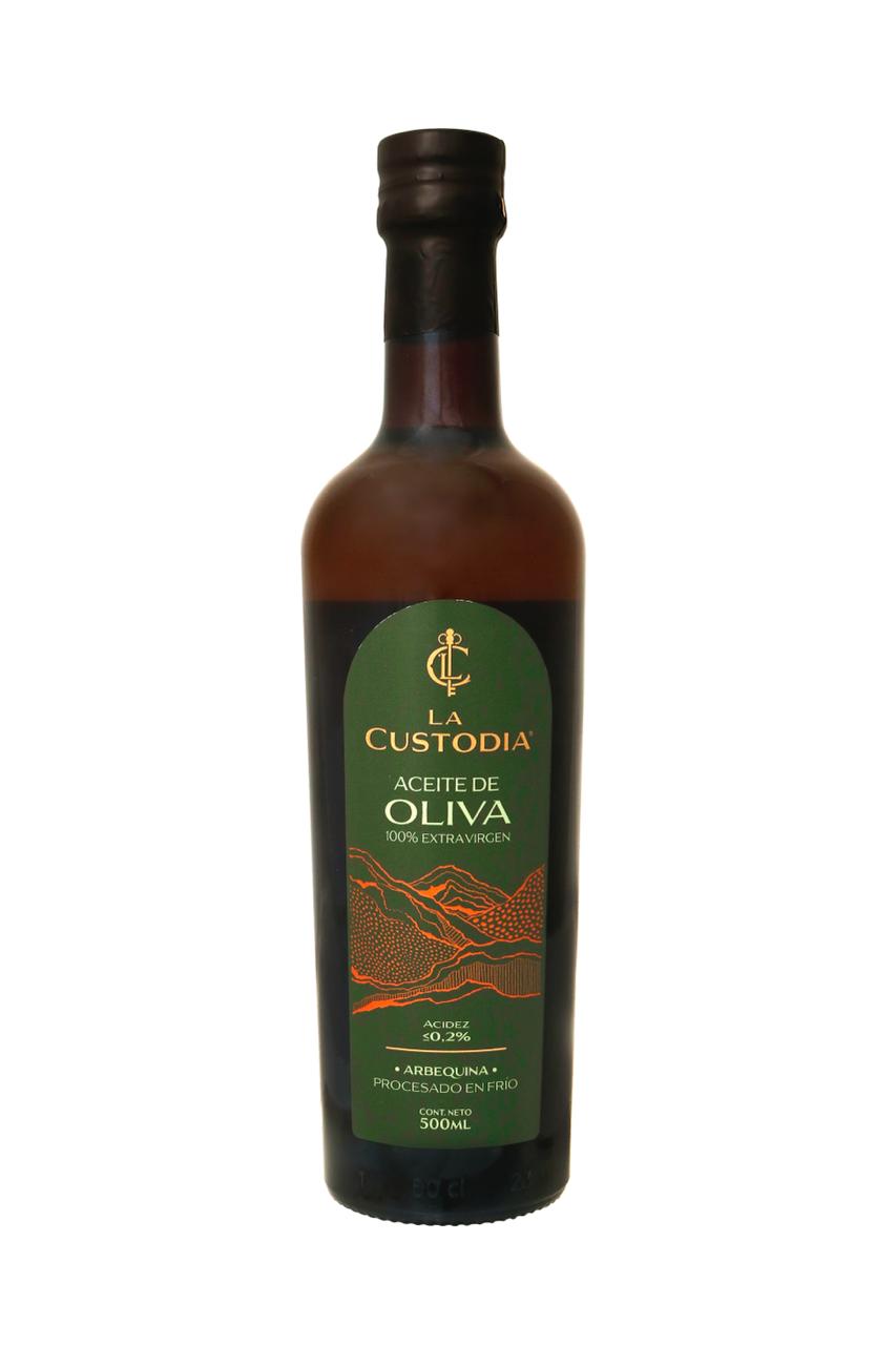 ACEITE DE OLIVA 100% EXTRA VIRGEN 0.2 %ACIDEZ VEGANO SIN GLUTEN LA CUSTODIA 500ml
