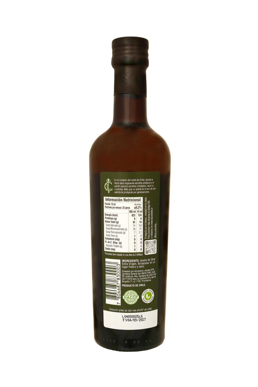 ACEITE DE OLIVA 100% EXTRA VIRGEN 0.2 %ACIDEZ VEGANO SIN GLUTEN LA CUSTODIA 500ml