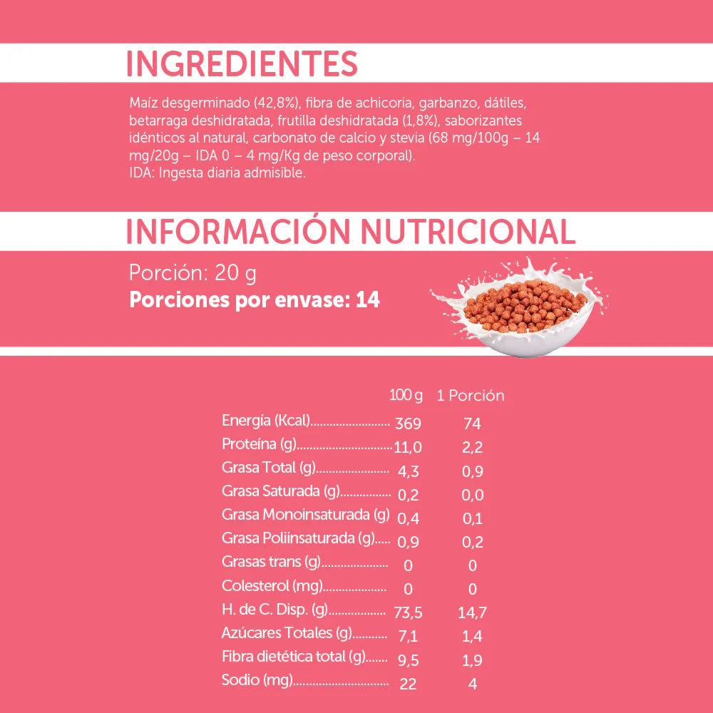 CEREALDE MAIZ SABOR FRUTILLA SIN GLUTEN VEGANO 280 g vencimiento 07/06/2026