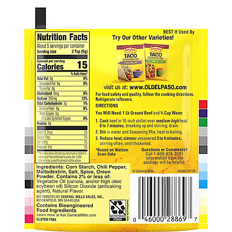 OLD EL PASO SAZONADOR ORIGINAL PARA TACOS ORIGINAL SIN GLUTEN 28gr liquidacion 28/08/2026