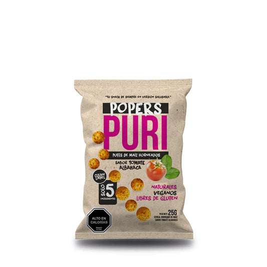 PURI POPERS TOMATE ALBAHACA VEGANO SIN GLUTEN 25g