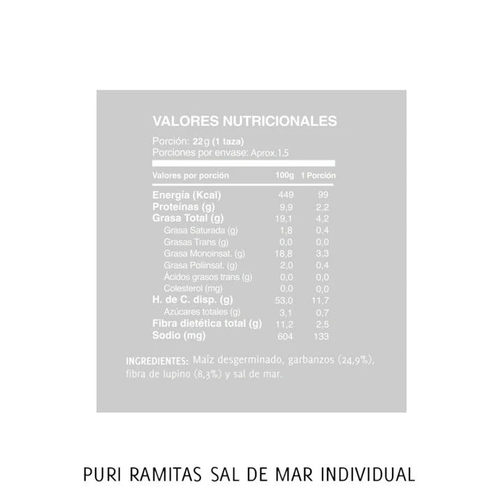 PURI RAMITAS DE GARBANZO SAL DE MAR VEGANO SIN GLUTEN 22g