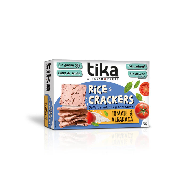 TIKA CRACKERS TOMATE & ALBAHACA VEGANO SIN GLUTEN 140gr liquidacion 12/06/2026