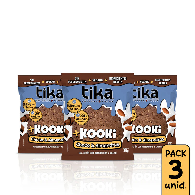 TIKA KOOKI CHOCO & ALMENDRAS VEGANO PACK 3UN 90gr. liquidacion 30/07/2026