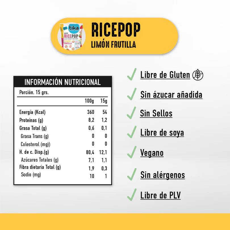 TIKA MINI RICE LIMON FRUTILLA VEGANO SIN GLUTEN 110gr. liquidacion 23/03/2026