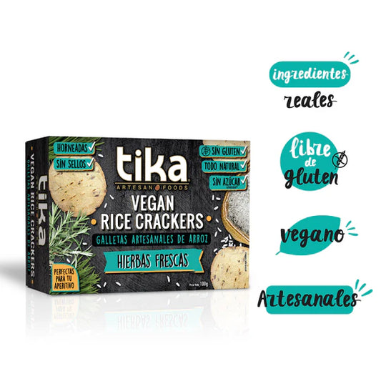 TIKA VEGAN RICE CRACKERS  HIERBAS FRESCAS VEGANA SIN GLUTEN 100g