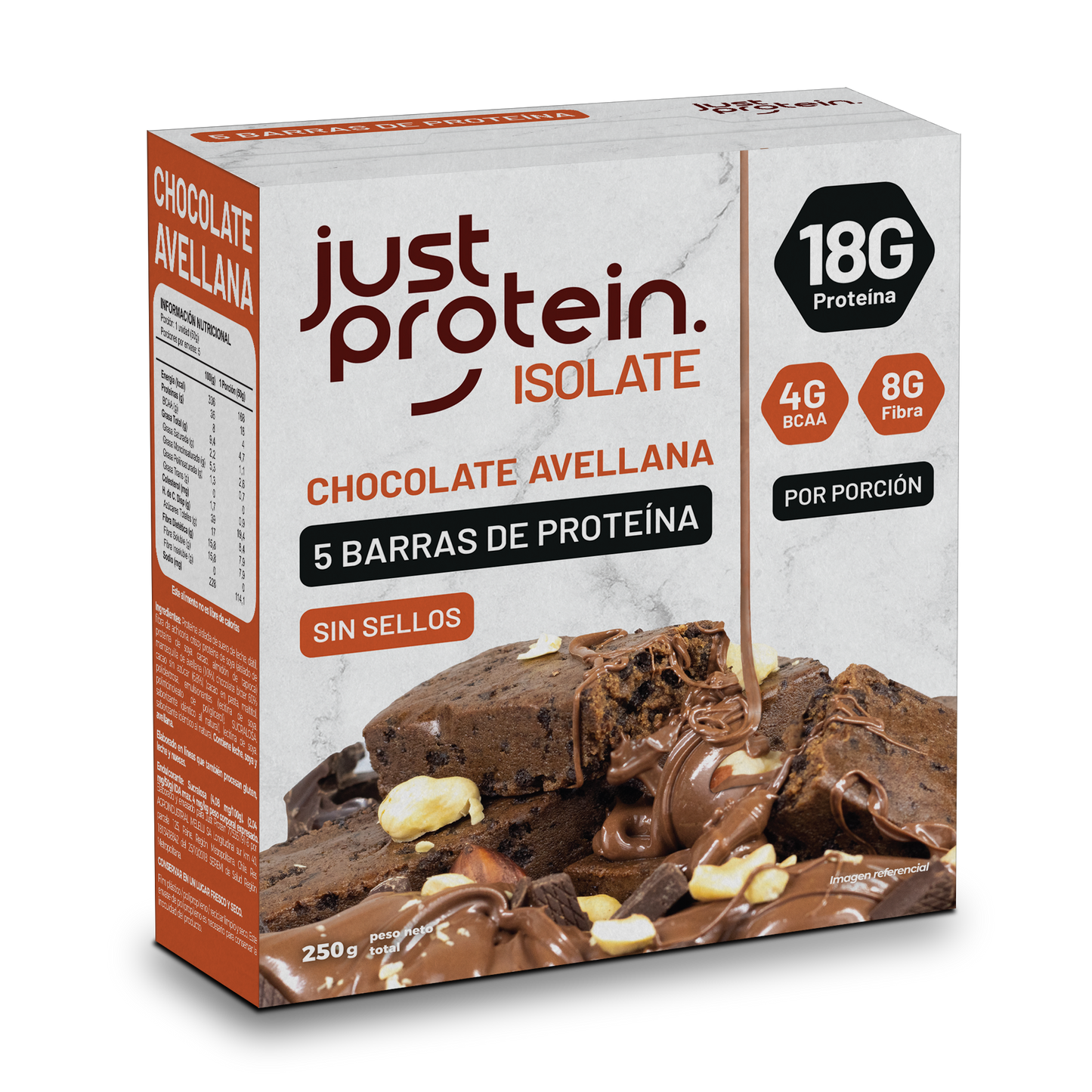 BARRA DE PROTEINA JUST PROTEIN SABOR CHOCOLATE  AVELLANA display 5un