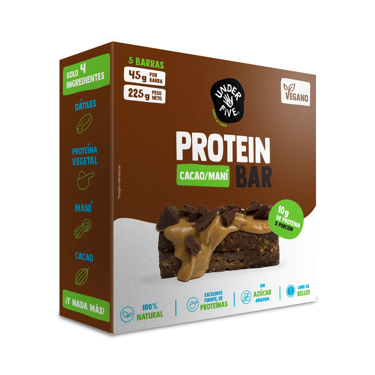 UNDERFIVE BARRA DE PROTEINA CACAO MANI 5UN VEGANO