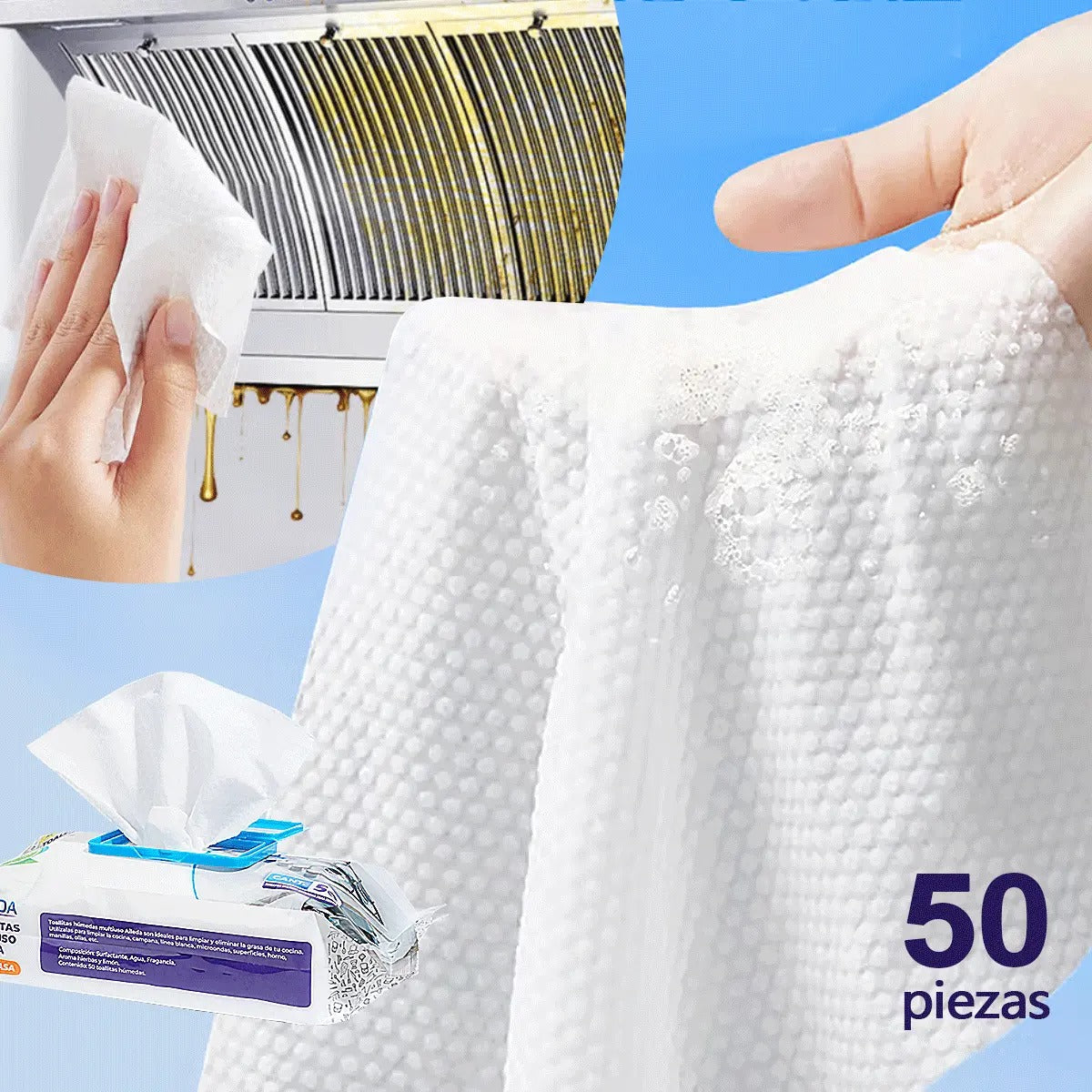 AILEDA TOALLITAS HUMEDAS ANTIGRASA PARA COCINA 50UN