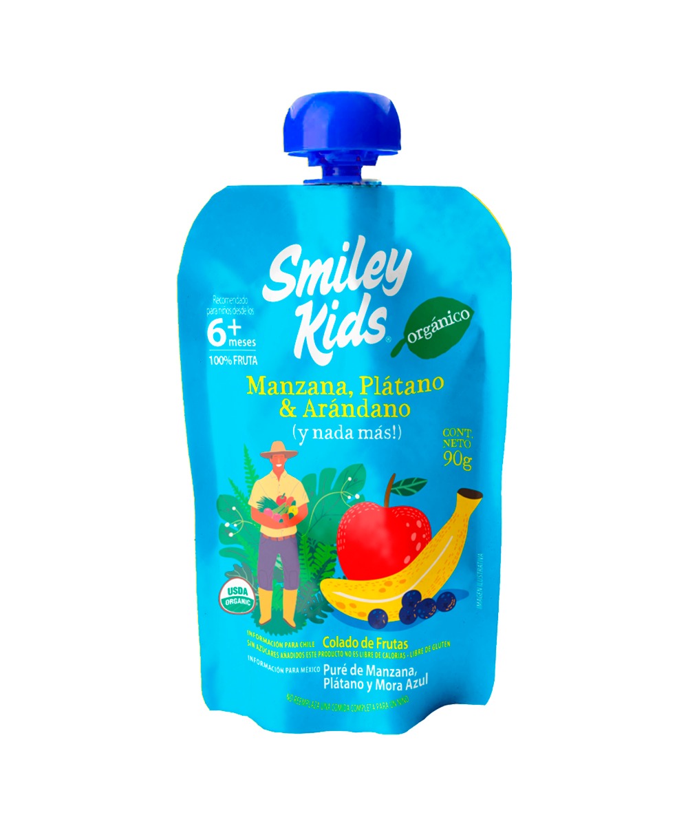 SMILEY KIDS COMPOTA ORGANICA MANZANA PLATANO ARANDANO 90GR
