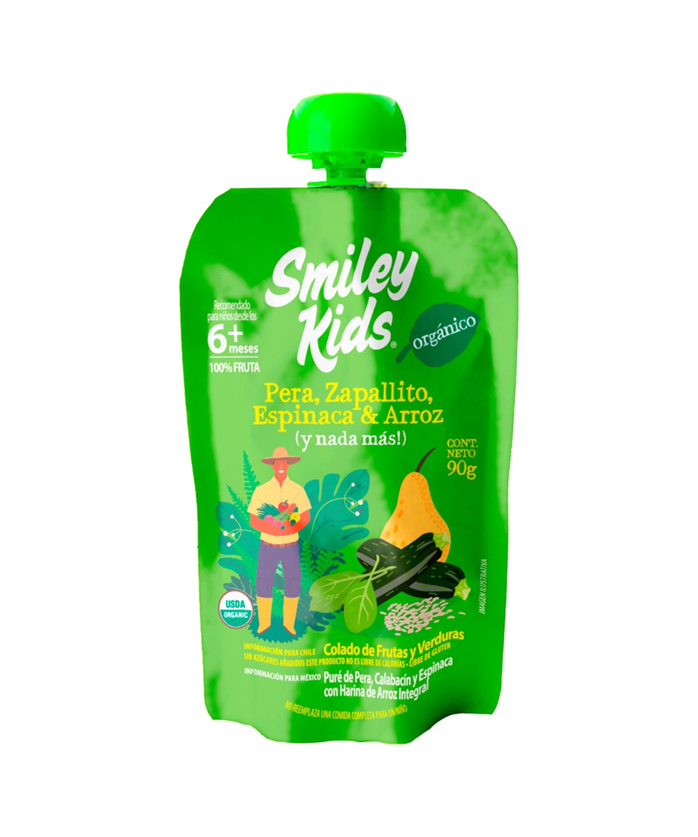 SMILEY KIDS COMPOTA ORGANICA PERA ZAPALLITO ESPINACA 90GR