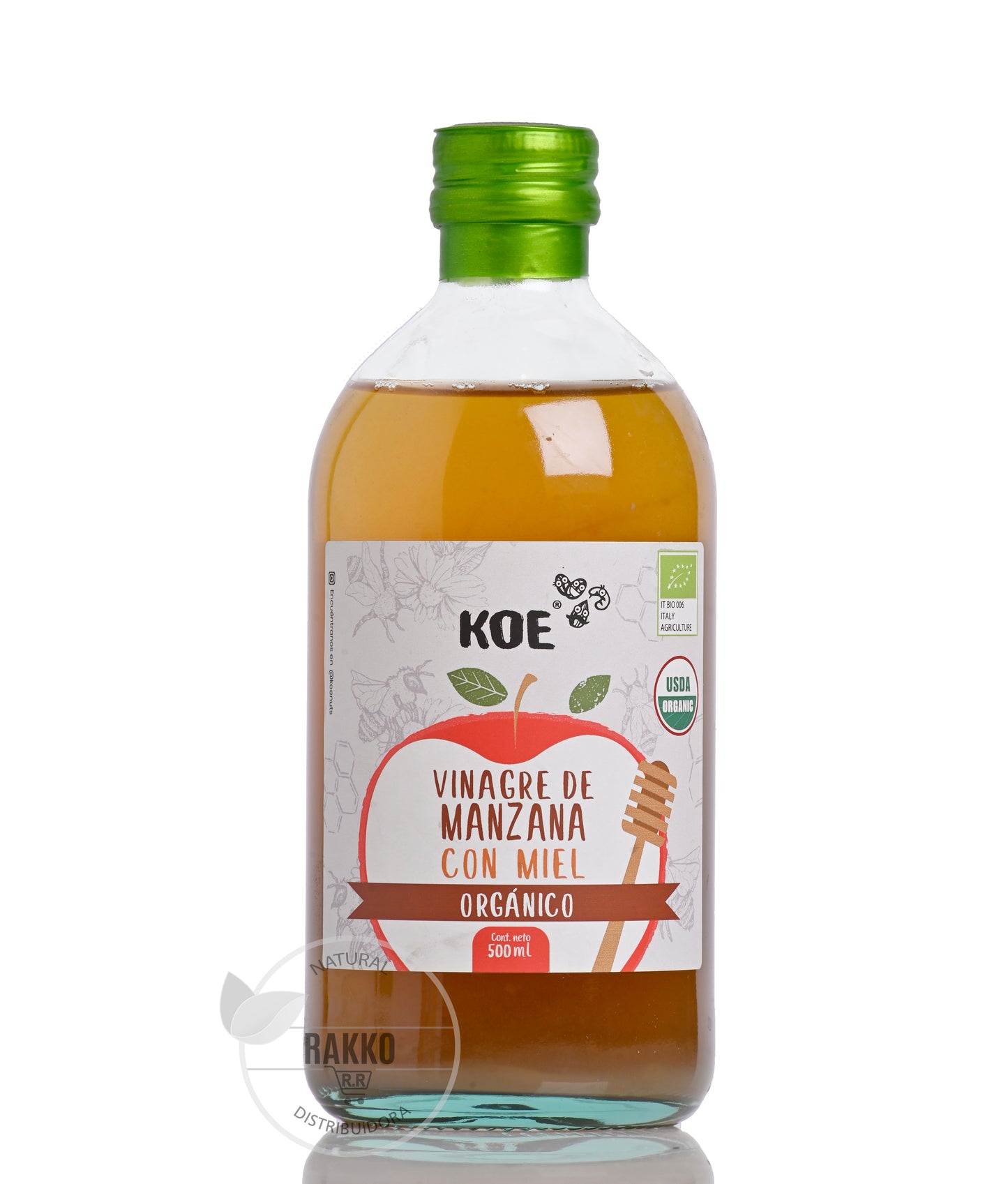 KOE VINAGRE DE MANZANA CON MIEL ORGANICO  SIN GLUTEN 500ML