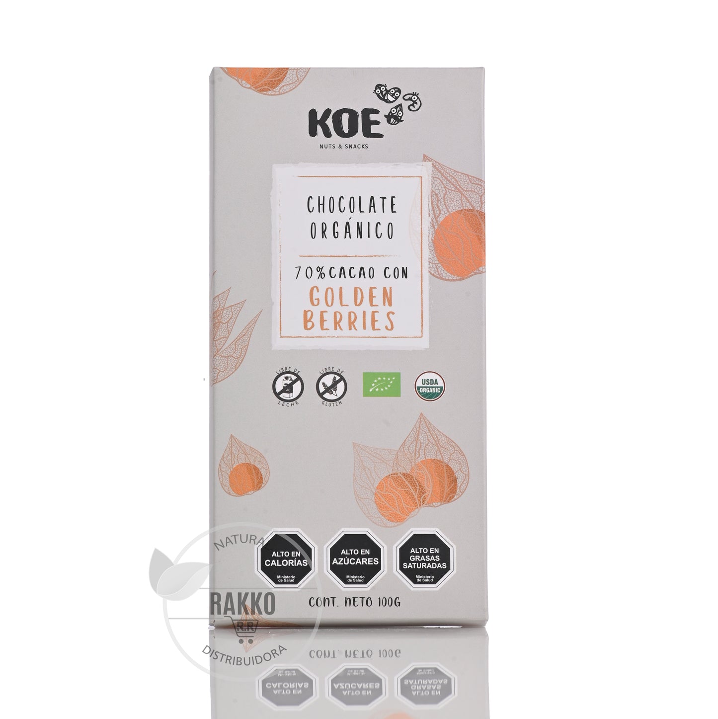 KOE BARRA DE CHOCOLATE ORGANICO SIN GLUTEN GOLDEN BERRIES 70% CACAO 100g