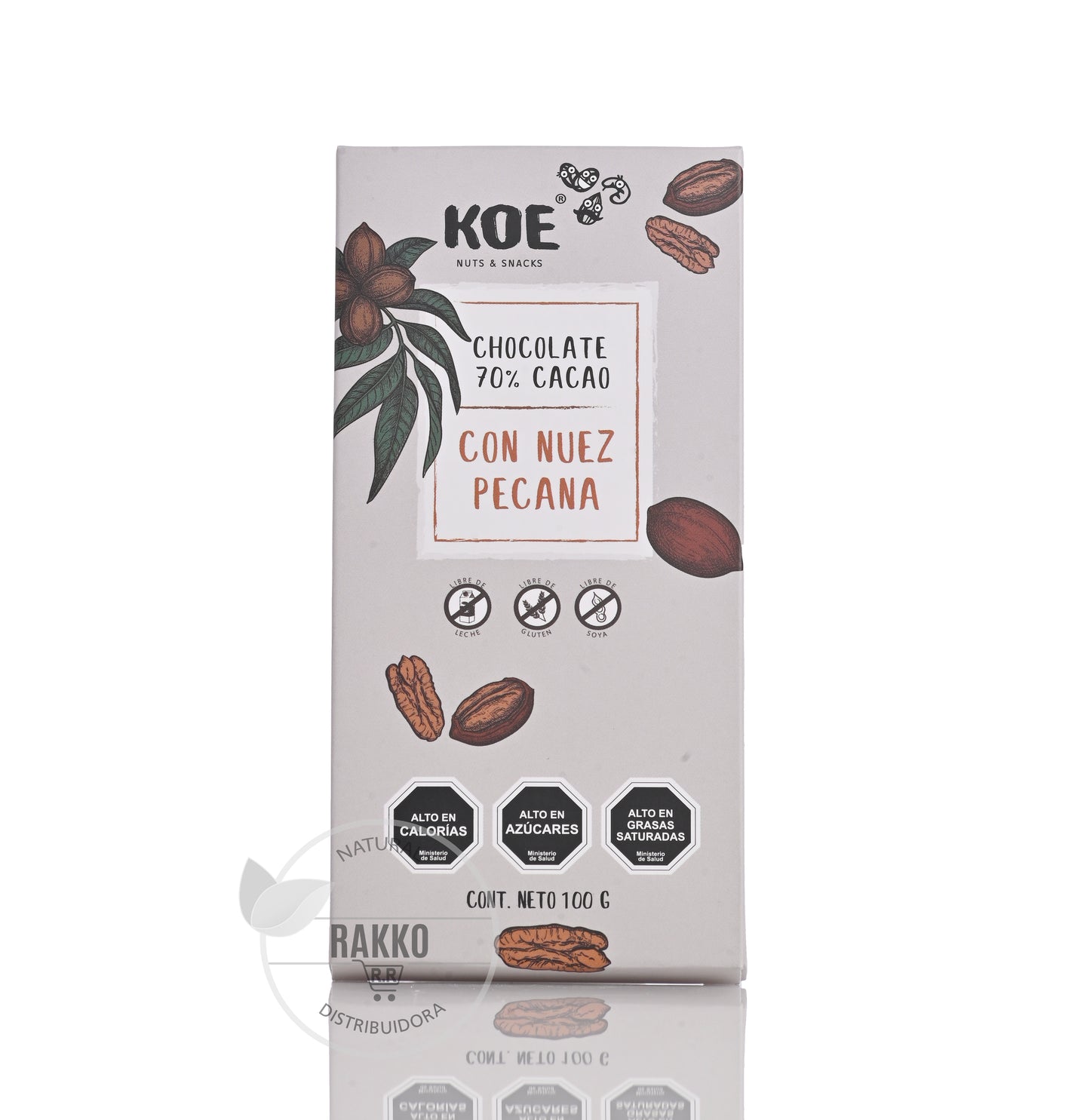 KOE BARRA DE CHOCOLATE CON NUEZ PECANA SIN GLUTEN 70% CACAO 100g