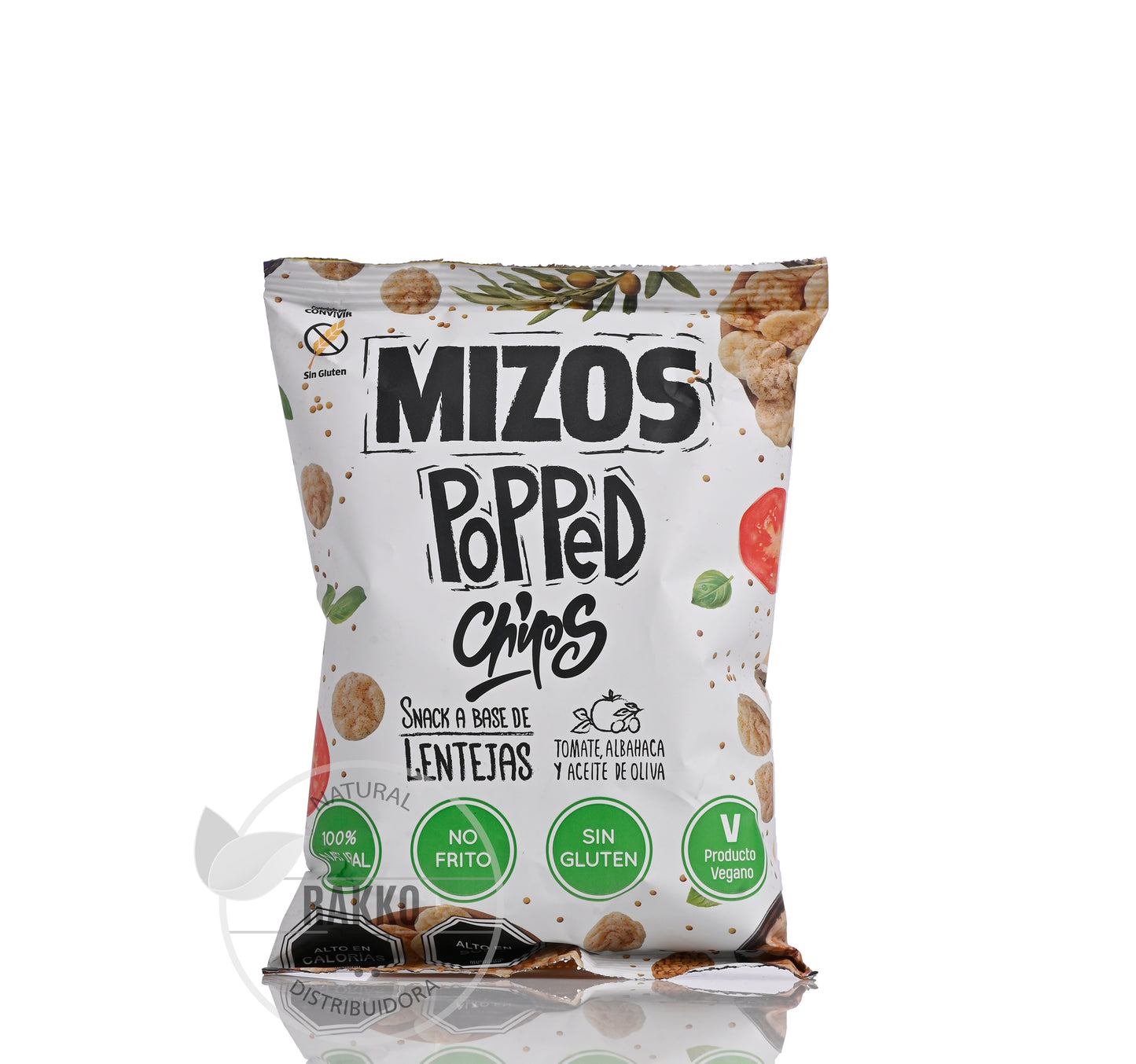 MIZOS POPPED CHIPS SABOR TOMATE,ALBAHACA Y ACEITE DE OLIVA 20g