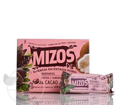 MIZOS BARRITA NATURAL SABOR CACAO - COCO - DISPLAY 4un