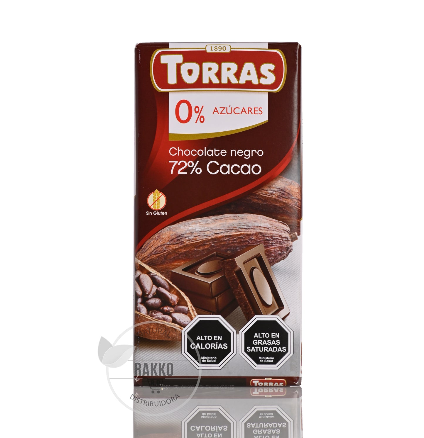 CHOCOLATE NEGRO 72%CACAO, 0%AZUCAR SIN GLUTEN 75g