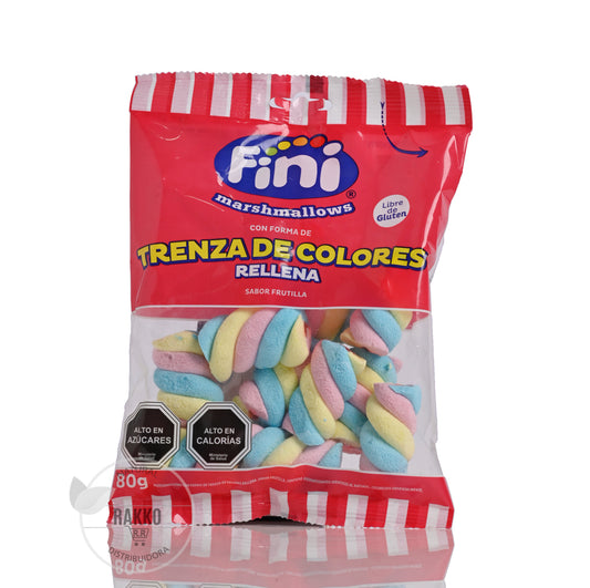 MARSHMALLOW TRENZA DE COLORES RELLENA FRUTILLA SIN GLUTEN 80g