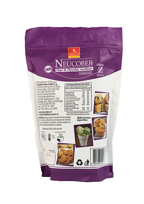NEUCOBER COBERTURA CHIPS CHOCOLATE FINO SIN GLUTEN 500GR (COD 5045)