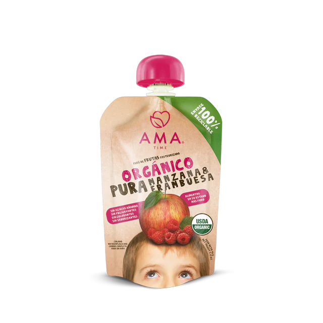 AMA PURE DE MANZANA FRAMBUESA  ORGANICO 90g