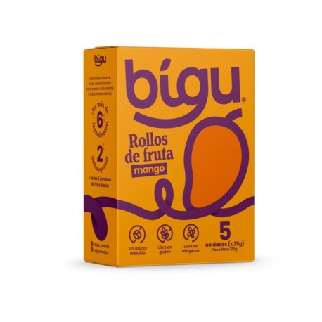 ROLLOS DE FRUTA SABOR MANGO  SIN GLUTEN PACK 5un