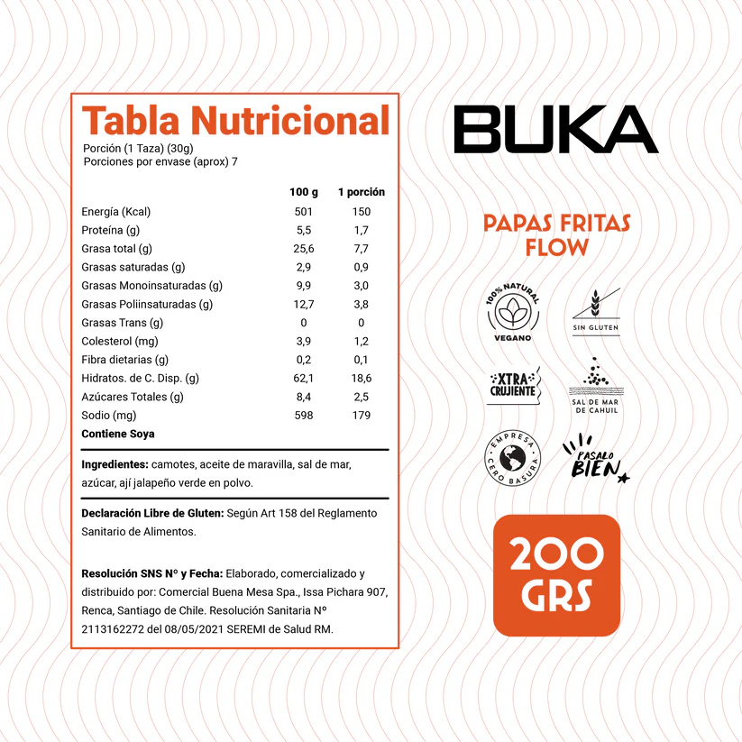 BUKA CAMOTE FRITO CON SAL DE MAR SIN GLUTEN VEGANO 200g