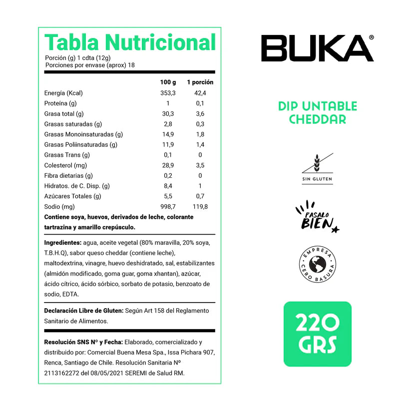 BUKA DIPS CHEDDAR SIN GLUTEN 220GRS