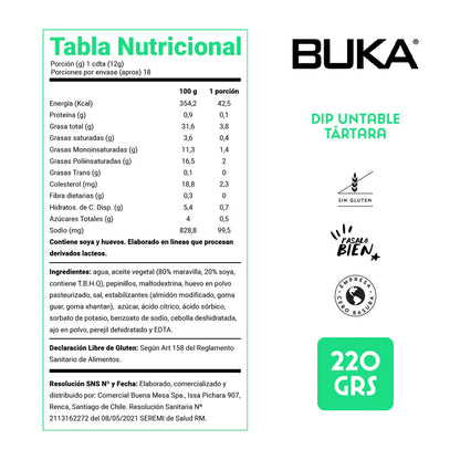 BUKA DIP TARTARA DE PEPINILLO SIN GLUTEN 220GRS