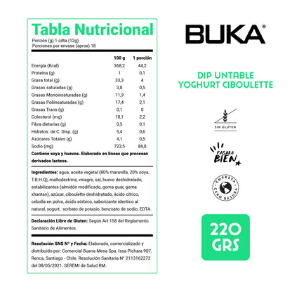 BUKA DIPS YOGURT CIBOULETTE SIN GLUTEN 220GRS