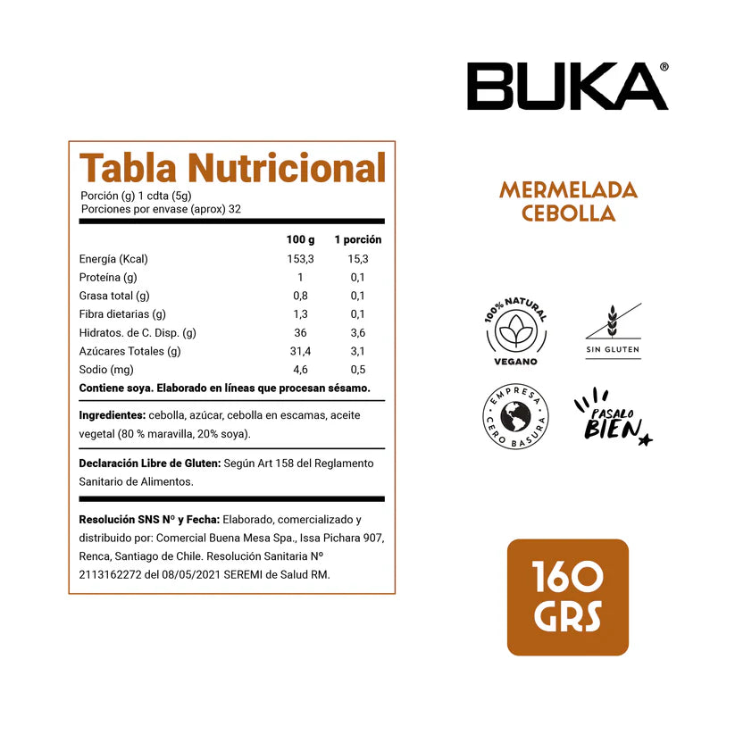 BUKA MERMELADA CEBOLLA SIN GLUTEN VEGANA 160g