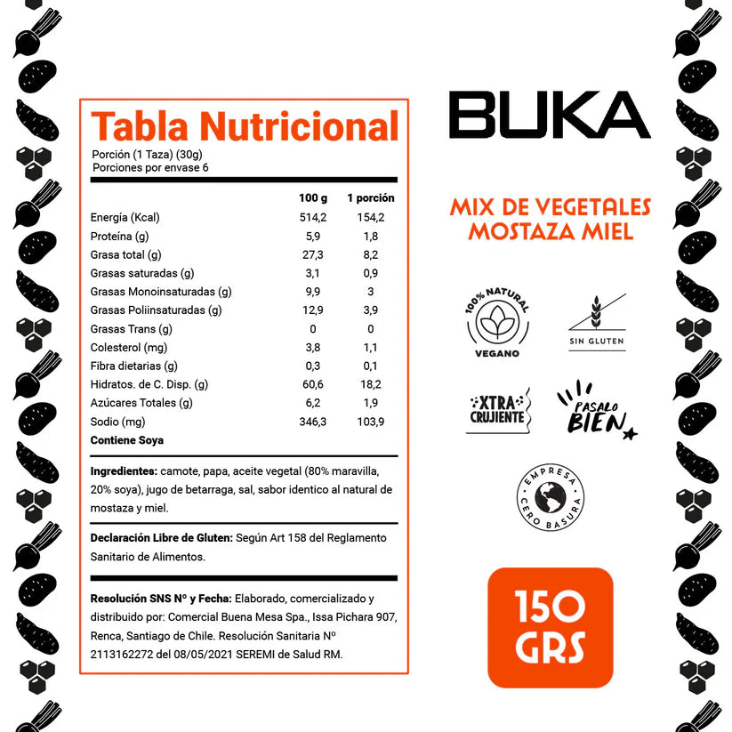 BUKA MIX VEGETALES MOSTAZA Y MIEL SIN GLUTEN VEGANO 150g