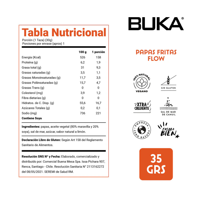 BUKA PAPAS FLOW SAL DE MAR SIN GLUTEN VEGANO 35g