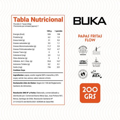 BUKA PAPAS FRITAS CON SAL DE MAR SIN GLUTEN VEGANO 200g