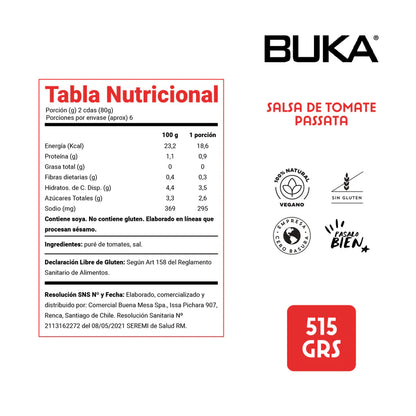 BUKA PASSATA CLASICA SIN GLUTEN VEGANO 515g