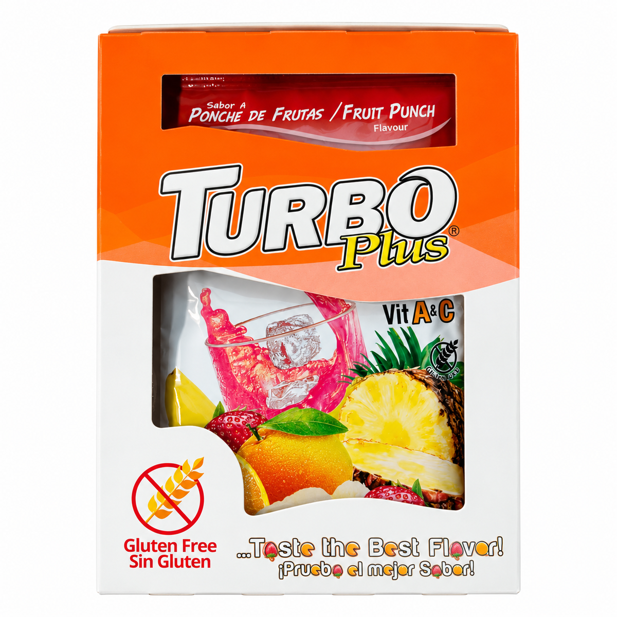 TURBO PLUS JUGO SABOR PONCHE DE FRUTAS DISPLAY 10UN SIN GLUTEN