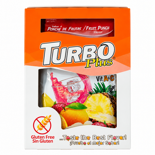 TURBO PLUS JUGO SABOR PONCHE DE FRUTAS DISPLAY 10UN SIN GLUTEN