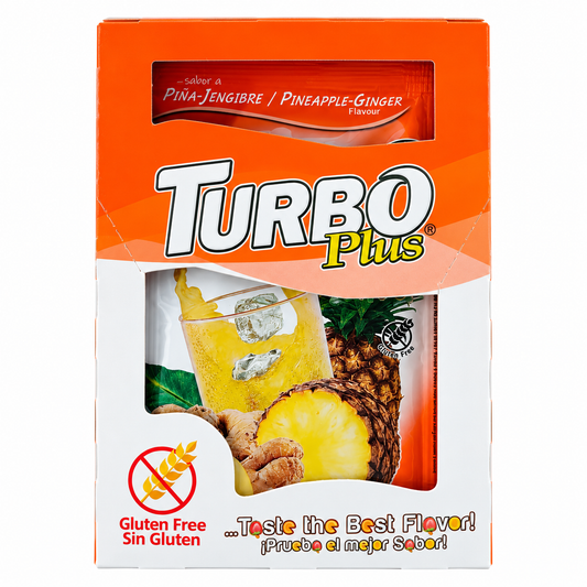 TURBO PLUS JUGO SABOR PIÑA-JENGIBRE DISPLAY 10UN SIN GLUTEN