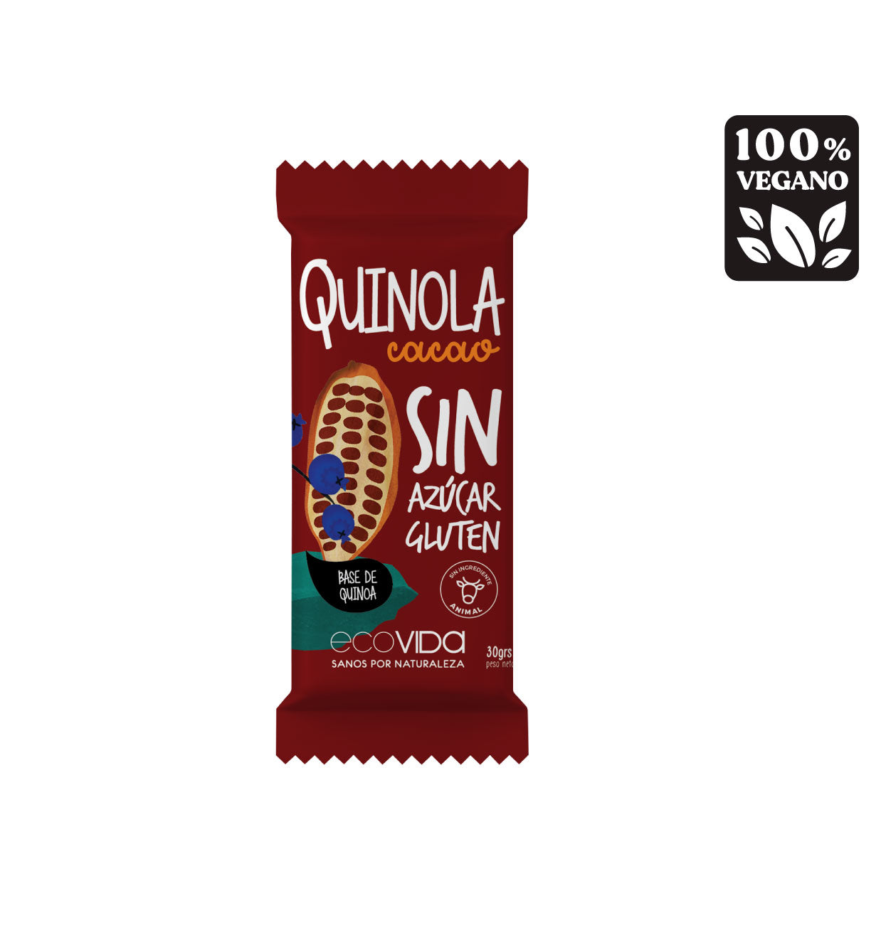 ECOVIDA BARRA QUINOLA CACAO BERRIES SIN GLUTEN 30g