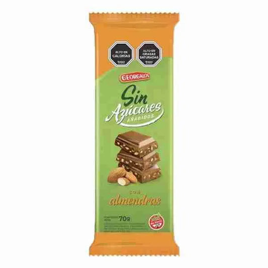 CHOCOLATE CON ALMENDRAS SIN AZUCAR SIN GLUTEN 70g