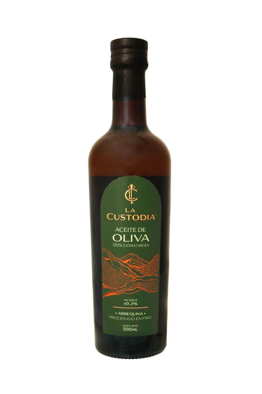 ACEITE DE OLIVA 100% EXTRA VIRGEN 0.2 %ACIDEZ VEGANO SIN GLUTEN LA CUSTODIA 500ml