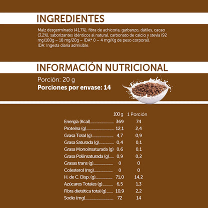 CEREAL DE  MAIZ SABOR CHOCOLATE SIN GLUTEN VEGANO 280g vencimiento 19/05/2026
