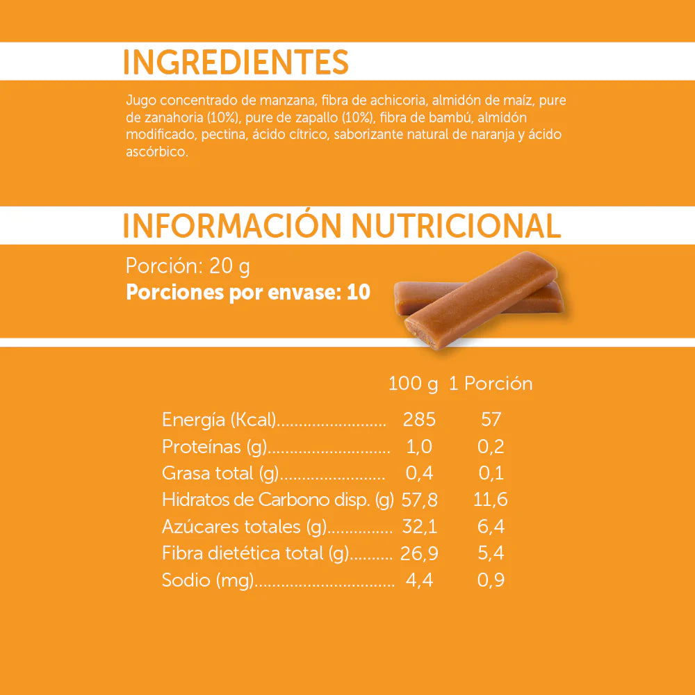 STICK DE FRUTA NATURAL NARANJA - ZANAHORIA SIN GLUTEN PACK 10un LIQUIDACION 15/01/2025