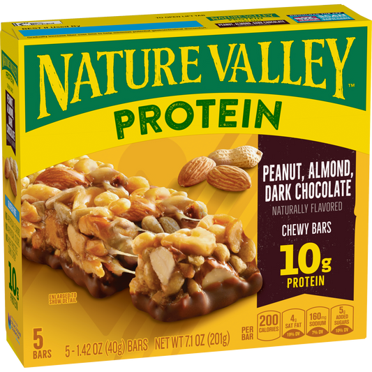 NATURE VALLEY PACK 5 BARRITAS 10g PROTEINA SI GLUTEN MANI-ALMENDRA CHOCOLATE DARK 40gliquidacion 04/05/2026