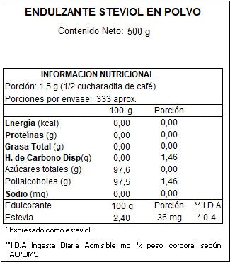 ENDULZANTE STEVION EN POLVO SIN GLUTEN 500GRS VENC 17/03/2025